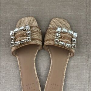 a new day Beige Rhinestone Buckle Woven Slide Sandals